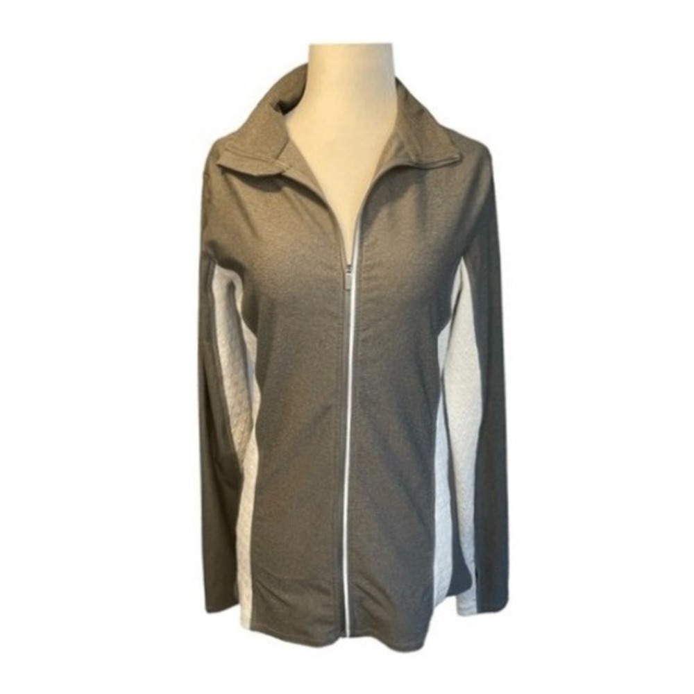 Balanced Collection Track Jacket Gray Ivory Argyle Stretch Knit‎ Full Zip S
